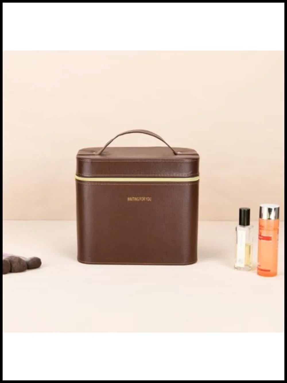 Large Train Case Makeup Box Portable Leather Cosmetic Organizer with Mirror